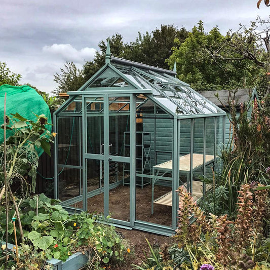 Rhino Ultimate 7x8 greenhouse in Blue Grass in an open garden